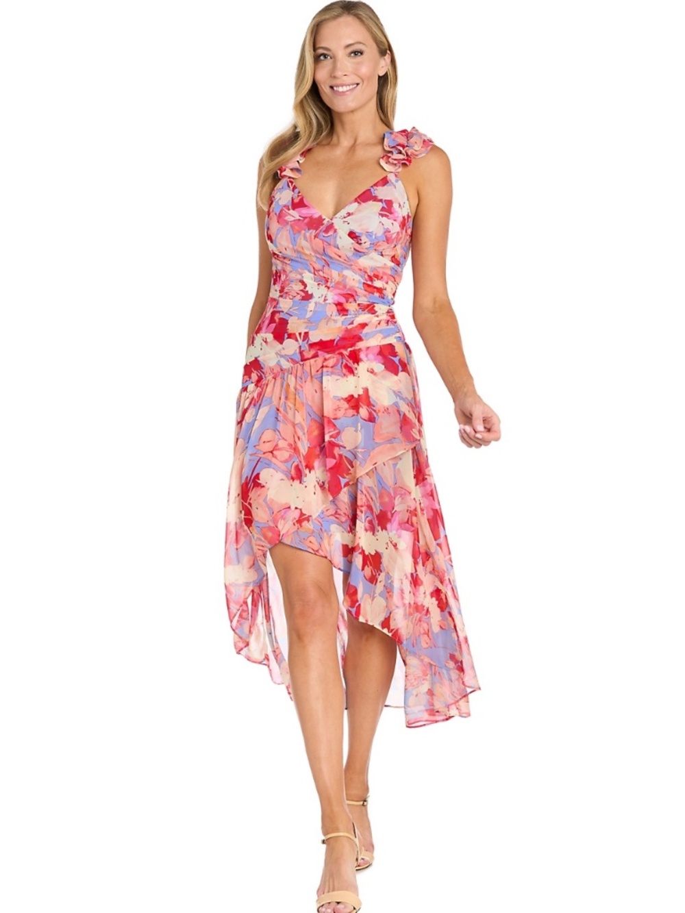 NWT R&M Richards Faux Wrap Hi-Lo Dress with Shirred Waist - size 10